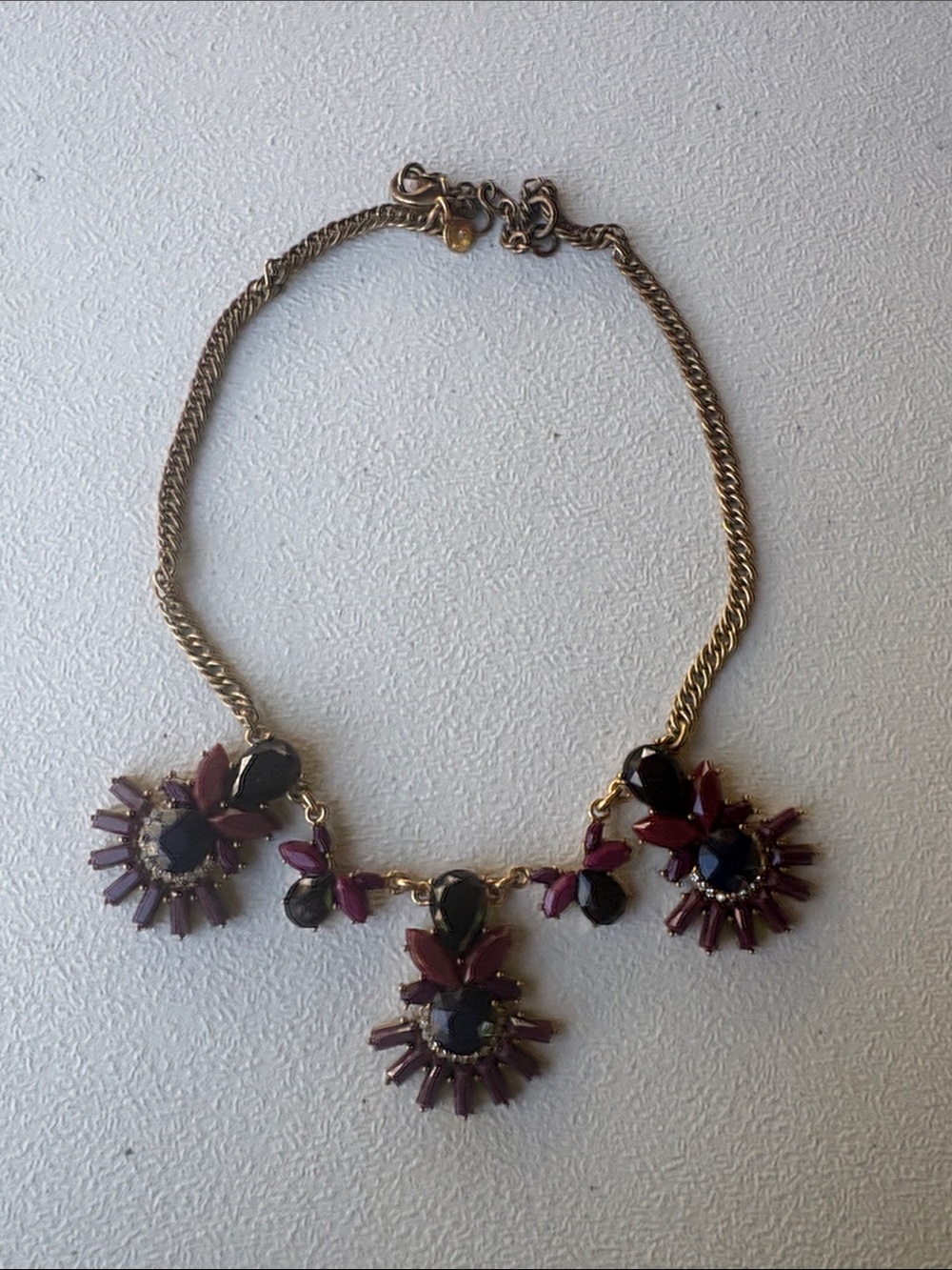 Gold-Chain Statement Necklace with Plum and Black Gem Accents